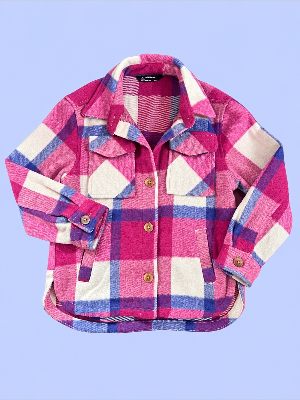 Girls' Pink Plaid Button-Front Shacket Jacket
